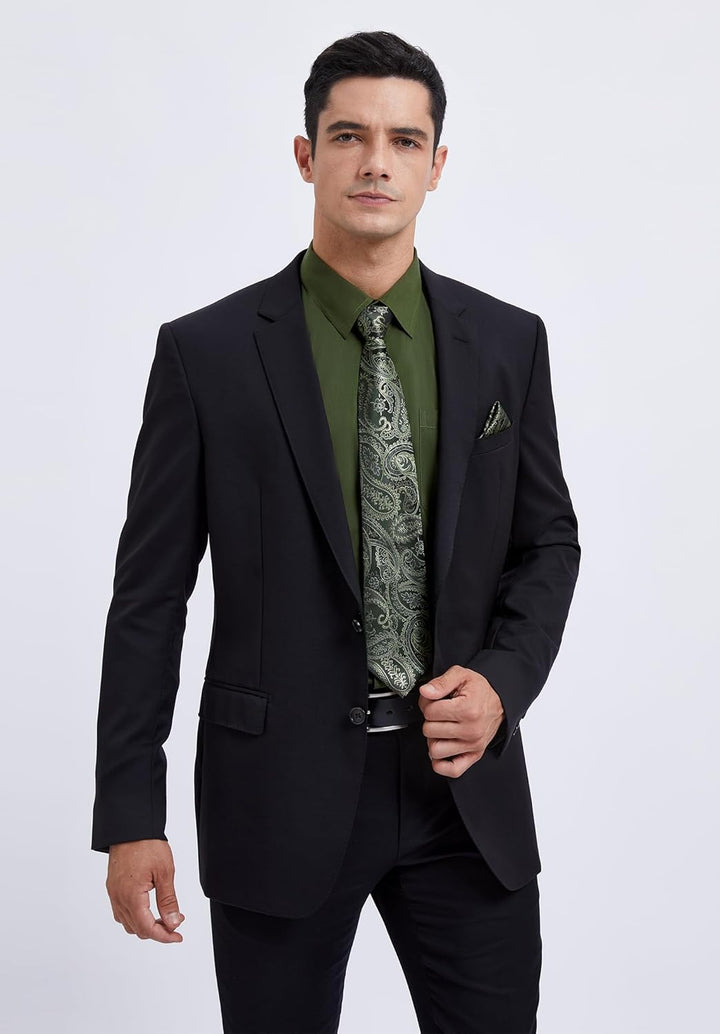 HISDERN Herren Hemd Langarm Einfarbige Hemden mit Krawatte und Taschentuch Formelle Businesshemd Hoc