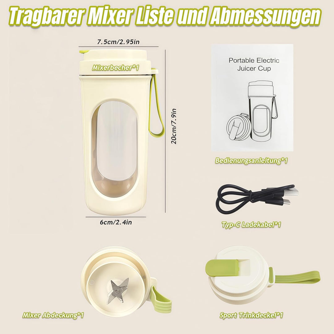 Tragbarer Mixer 450ml Smoothie Maker mit 12-Blatt-Edelstahlklinge Mini Blender Typ C Ladung Multifun