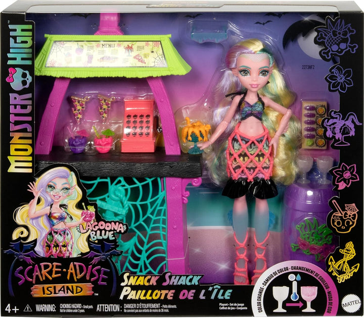 Monster High Puppe und Spielset, Lagoona Blue Scare-adise Island Snack Shack Shack mit Lebensmittelz
