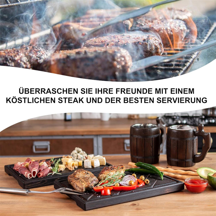 TESLYAR Steak Brett Servierbrett Holz Eichenholz 35x25cm Gross - Steak Servierplatte Vesperbrett/Ste
