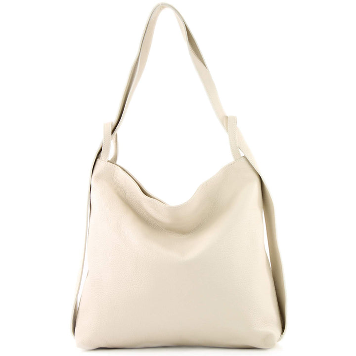 modamoda de - T192 - ital. Damen Rucksacktasche 2in1 aus Leder Creme, Creme
