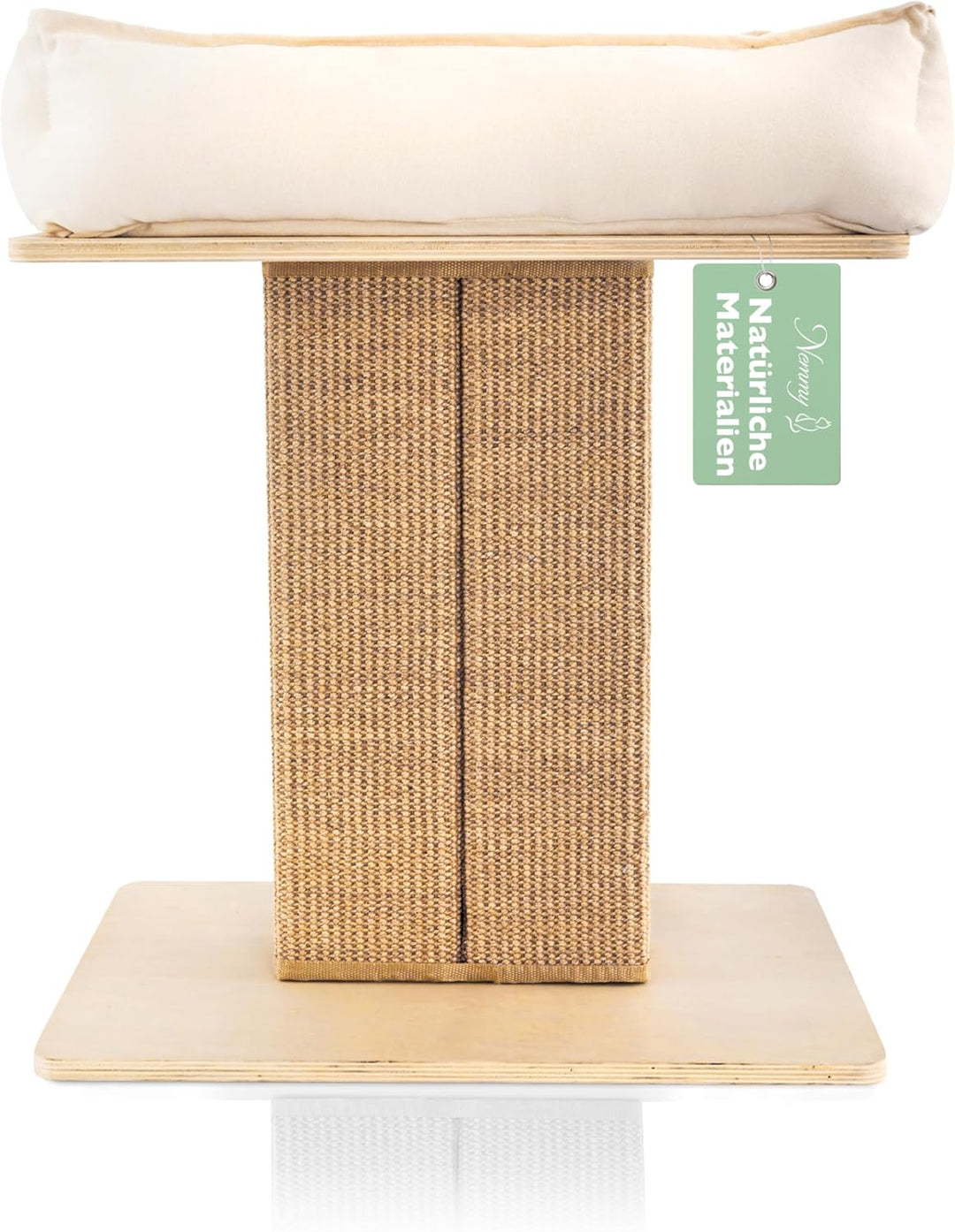 Nemmy Premium Kratzbaum klein beige | Stabiler Kratzstamm extra breit | Katzenbett mit Kissen | Katz