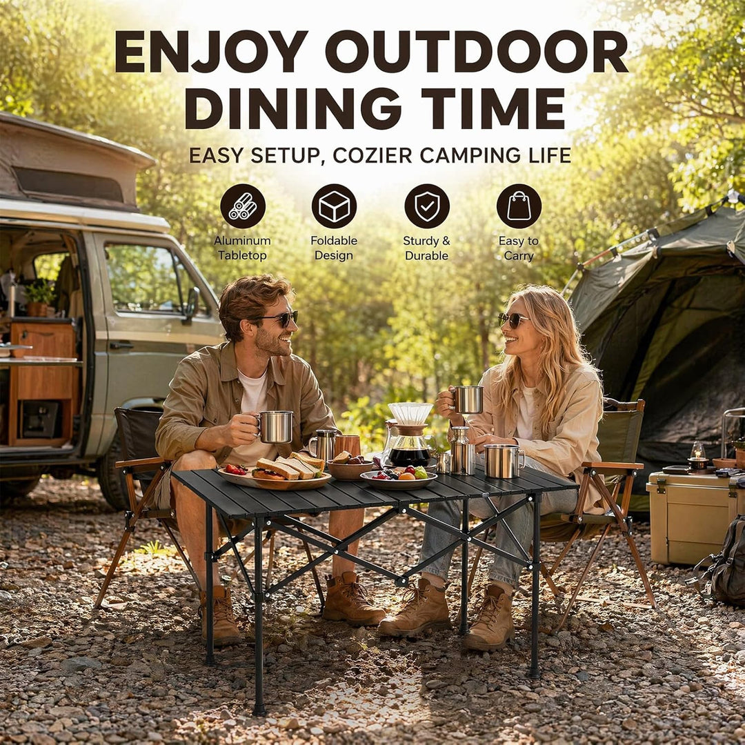 Campingtisch Klappbar, Tragbar Kohlenstoffstahl mit Tasche 95x56x50cm, Reisetisch mit aufrollbarer T