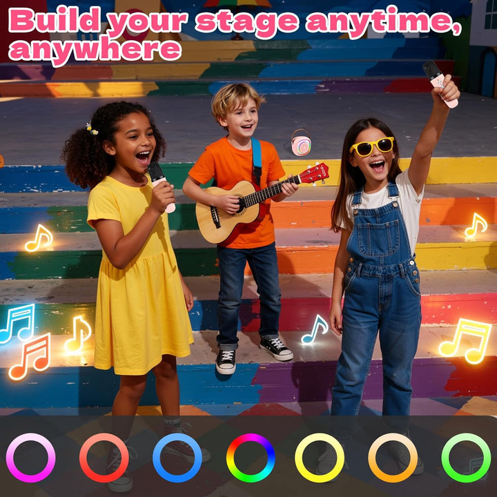 Karaoke Maschine Kinder, Mini Karaoke Maschine mit 2 Mikrofonen,Tragbarer Bluetooth-Lautsprecher mit