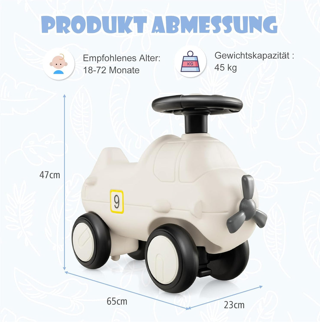DREAMADE Rutschauto, Rutschfahrzeug in Flugzeugform mit Propeller, Lauflernwagen mit Lenkrad & 4 Räd