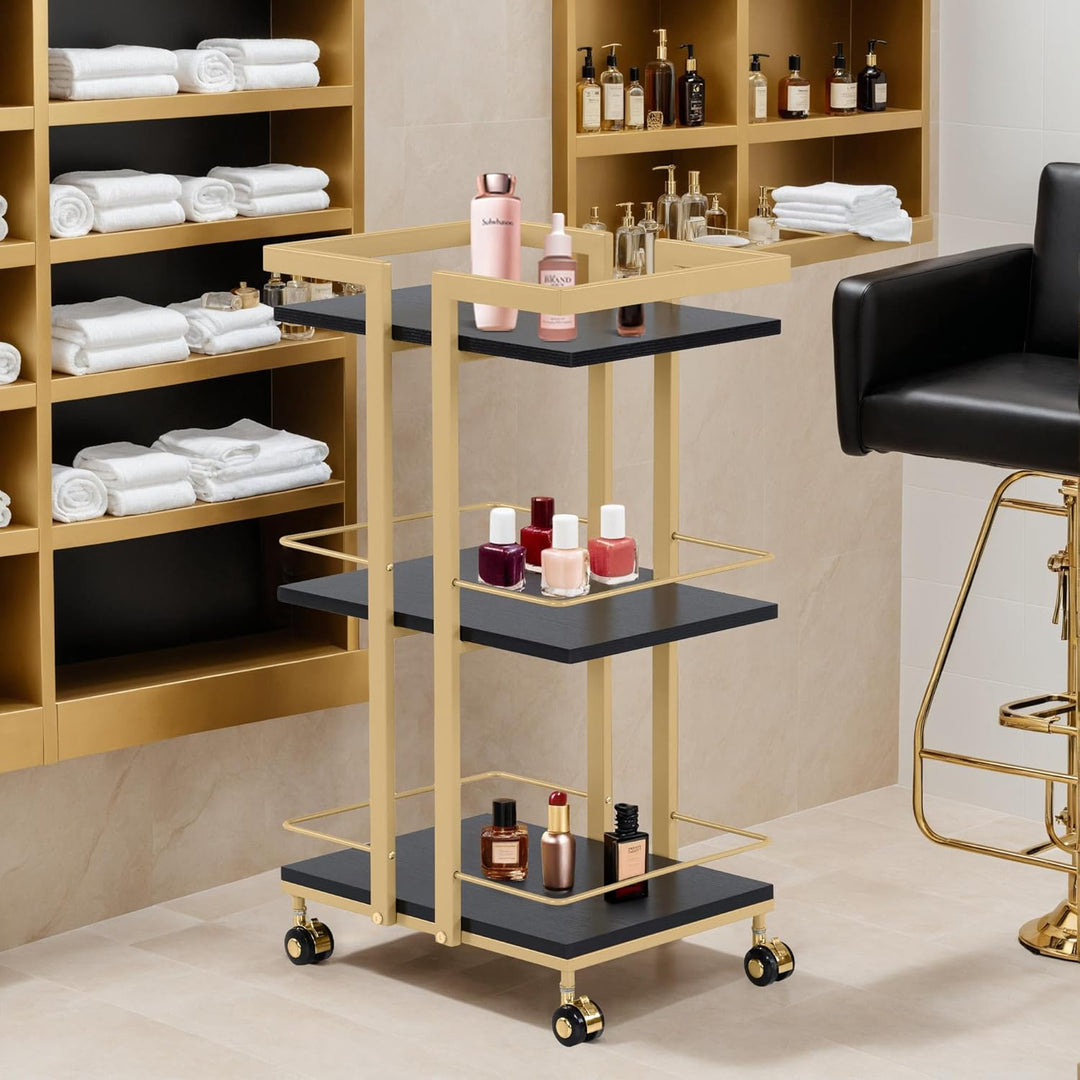 M MCombo Servierwagen mit Rollen, Küchenwagen Barwagen Metallgestell Schwarz-Gold, Moderne Rollwagen