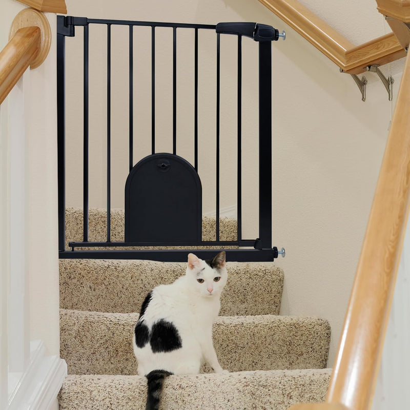 SUBTLETY Türschutzgitter mit Katzenklappe Auto Schliessen Treppenschutzgitter Ohne Bohren Hundegitte