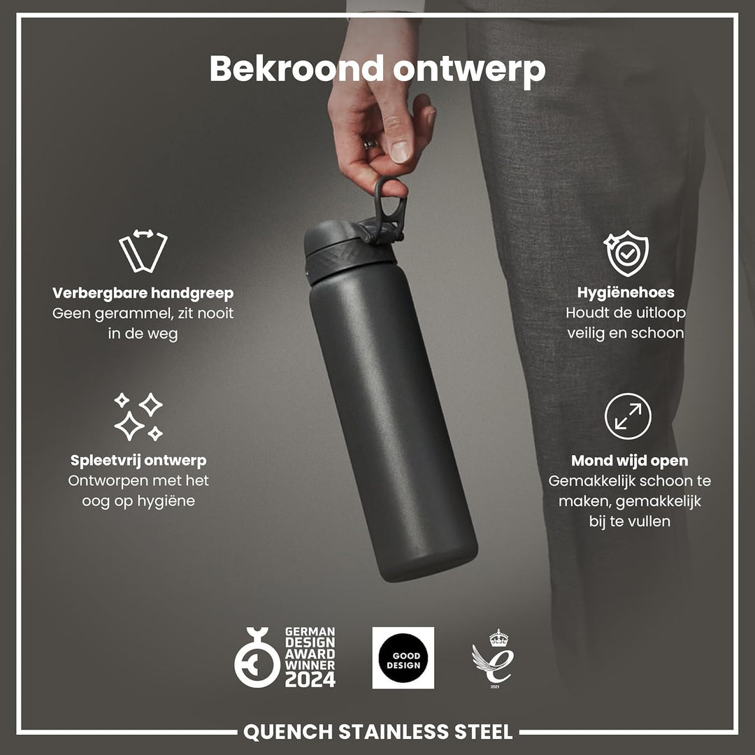 Ion8 1 Liter Edelstahl Trinkflasche, Auslaufsicher, Einhandöffnung, Sichere Verriegelung, Spülmaschi