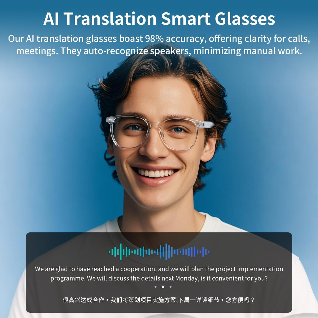 AI Übersetzer Smart Brille, zweisprachige Übersetzung in Echtzeit, Simultandolmetschbrille mit photo