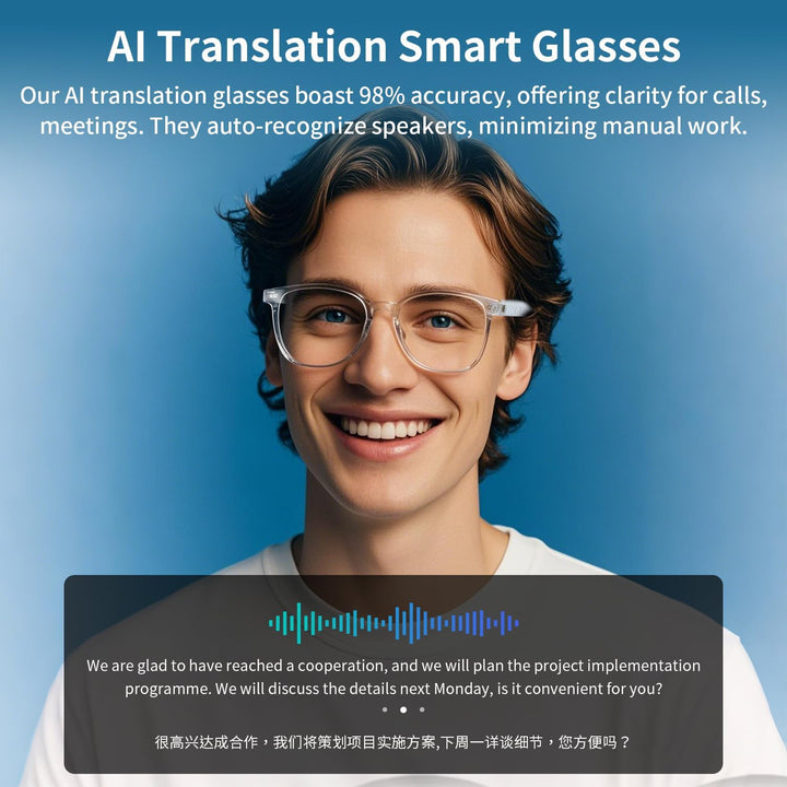 AI Übersetzer Smart Brille, zweisprachige Übersetzung in Echtzeit, Simultandolmetschbrille mit photo