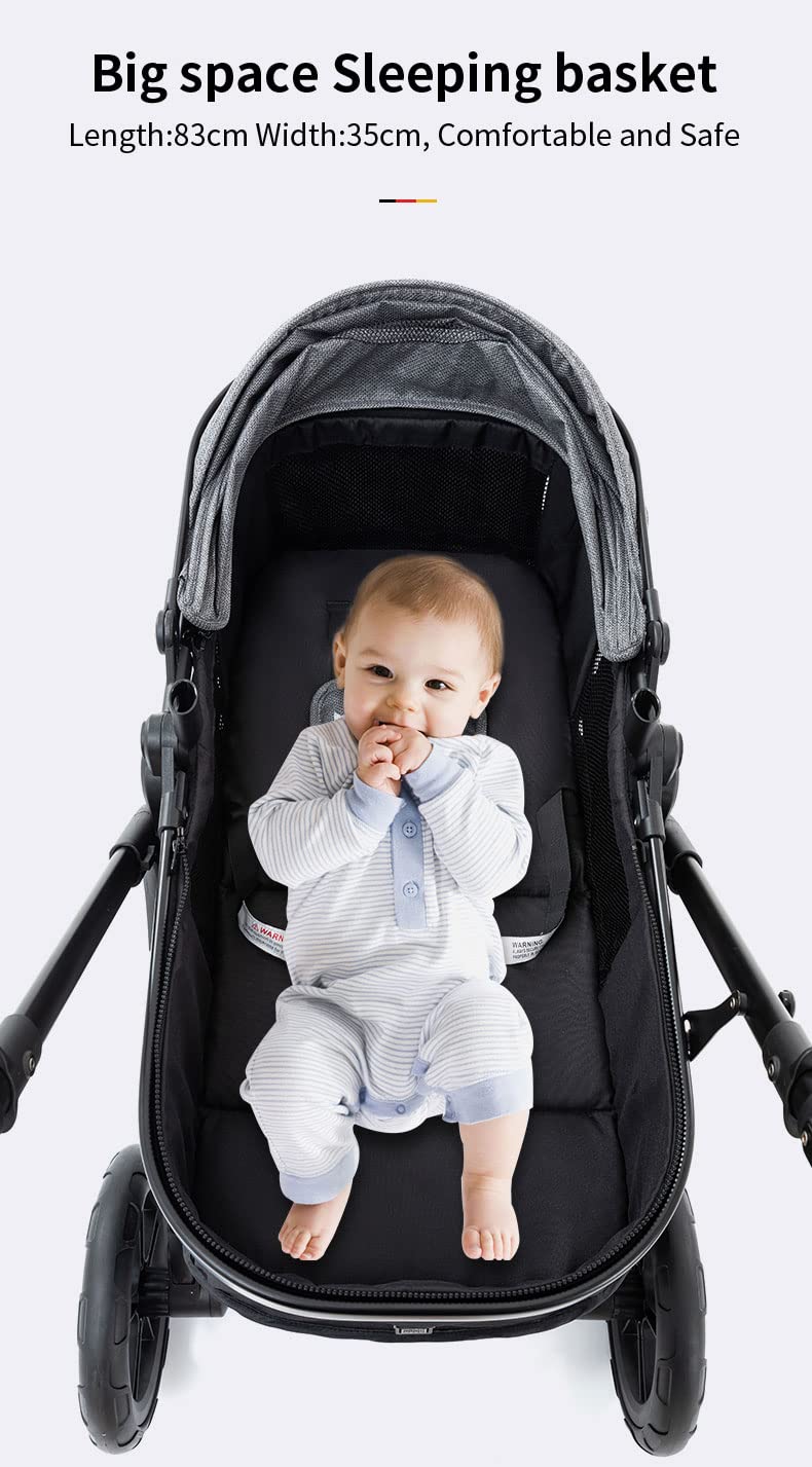 YAZOCO kinderwagen 3 in 1 Buggy Babybett Komplett Set Einem Klick Zusammenklappbarer Kinderwagen, Ko