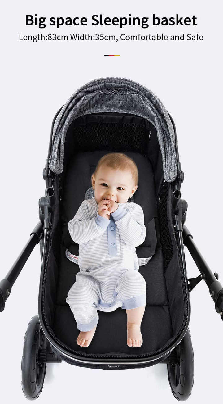 YAZOCO kinderwagen 3 in 1 Buggy Babybett Komplett Set Einem Klick Zusammenklappbarer Kinderwagen, Ko