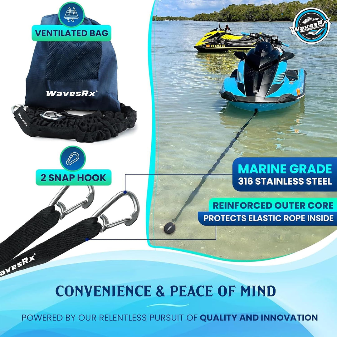 WAVESRX AnchorMate Bungee Line | Bungee-Ankerleinen für Boote, Jetskis und Kajaks (7-14 Black) 7-14