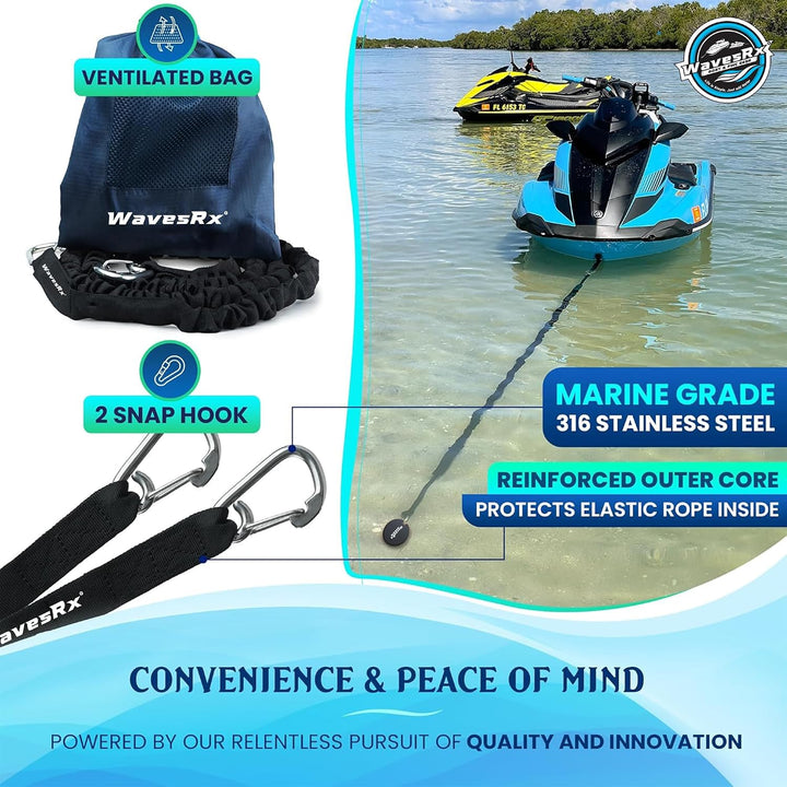 WAVESRX AnchorMate Bungee Line | Bungee-Ankerleinen für Boote, Jetskis und Kajaks (7-14 Black) 7-14