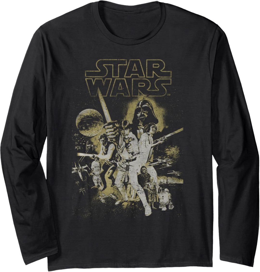 Star Wars Group Shot Dark Tones Faded Logo Poster Langarmshirt