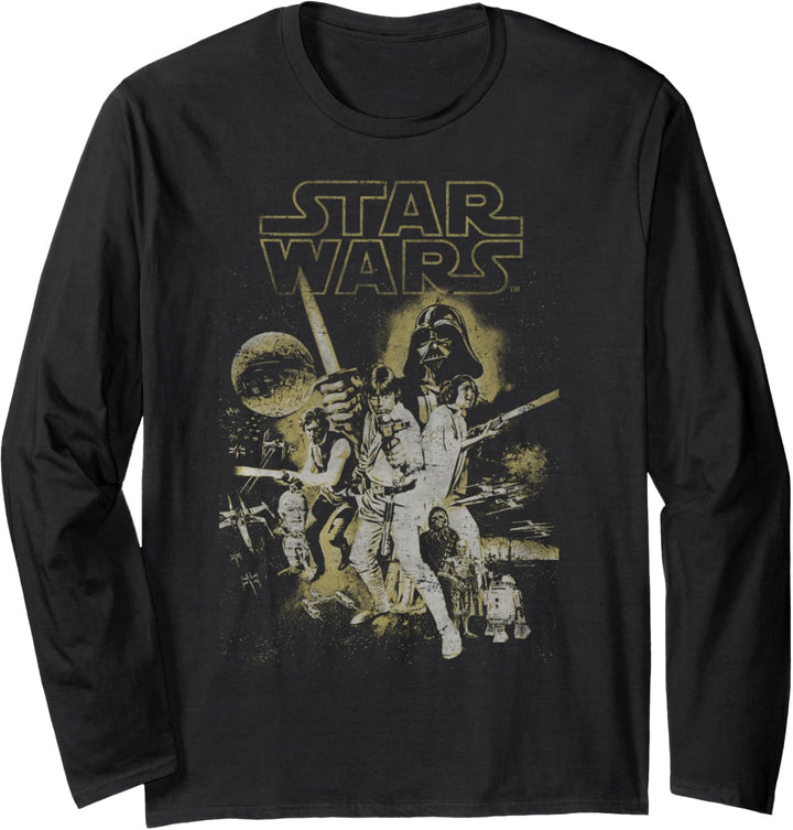 Star Wars Group Shot Dark Tones Faded Logo Poster Langarmshirt