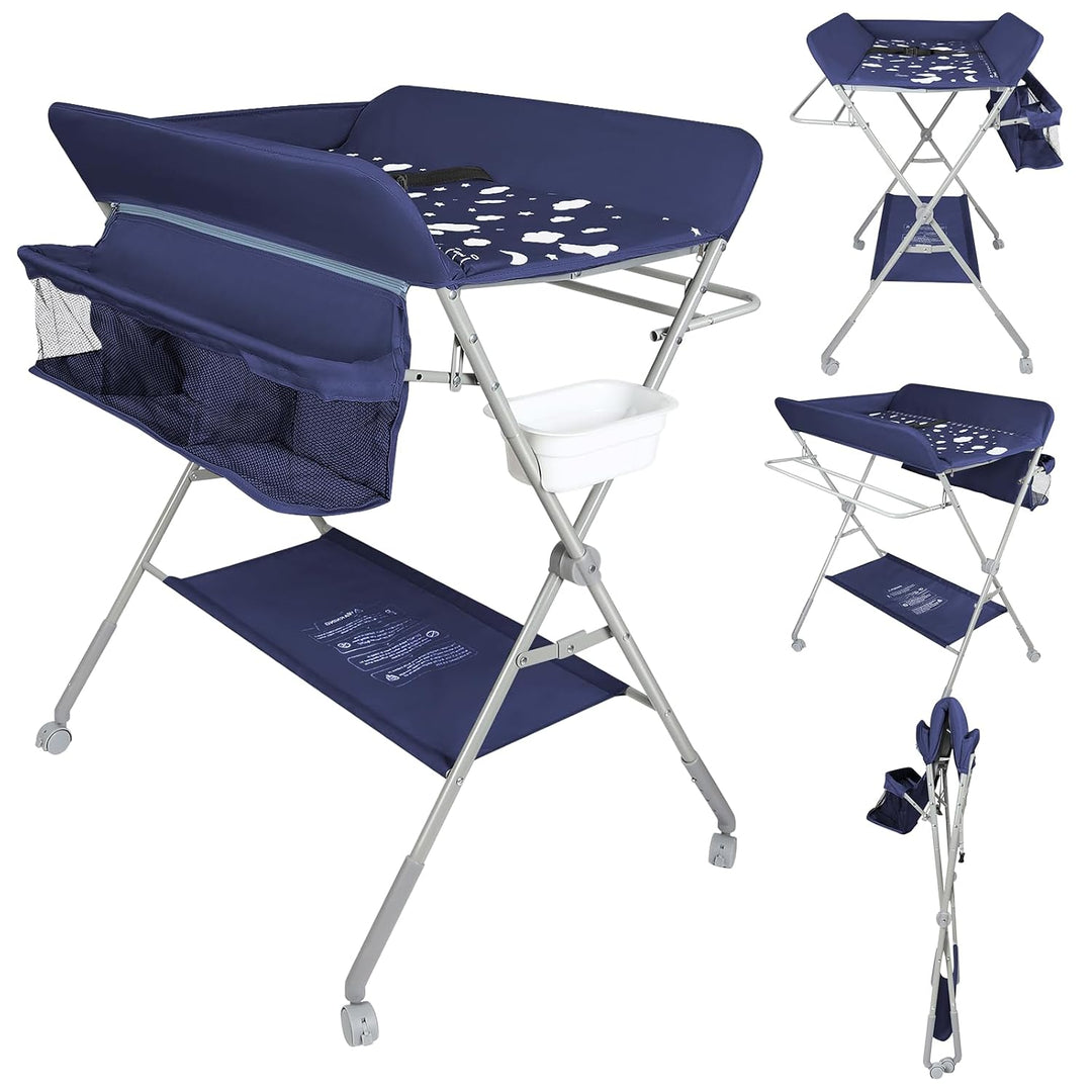 Baby Wickelkombi - klappbare Wickelkommode, mobiler Wickeltisch mit Wickelauflage, Sicherheitsgurt u