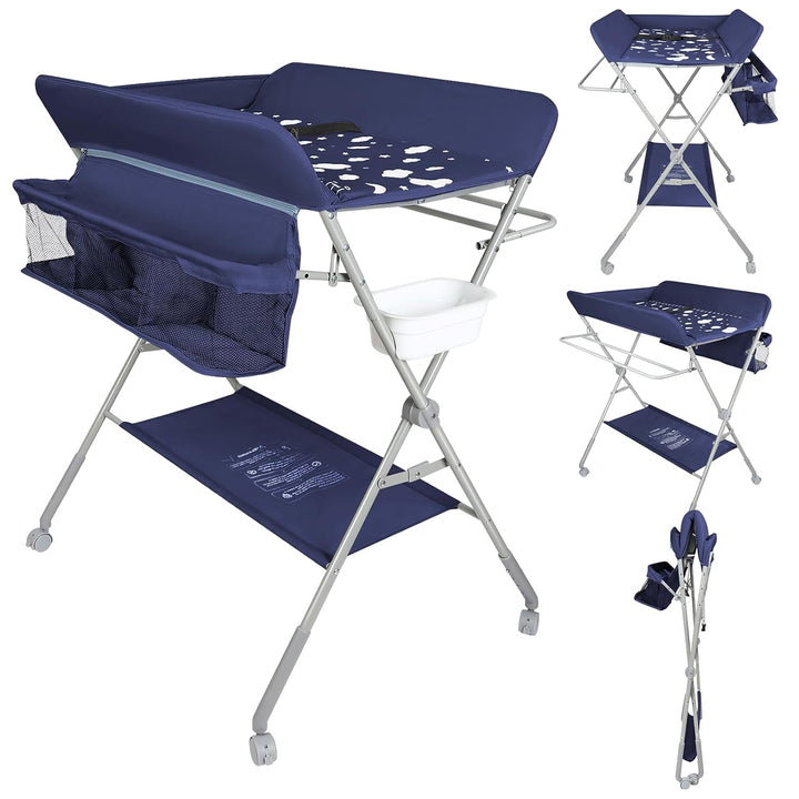 Baby Wickelkombi - klappbare Wickelkommode, mobiler Wickeltisch mit Wickelauflage, Sicherheitsgurt u