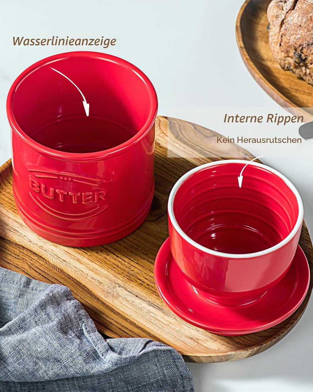Besmeety Grosse Französische Butterdose, Butterglocke Keramik, Butterdose Porzellan, Butterdosen, 25