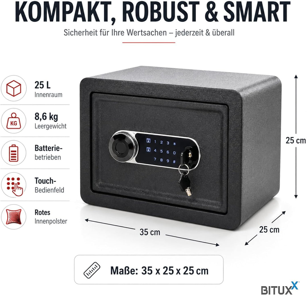 Bituxx Elektronischer Smart Tresor Safe Möbeltresor Wandtresor mini klein 25L mit Touch-Bedienfeld,