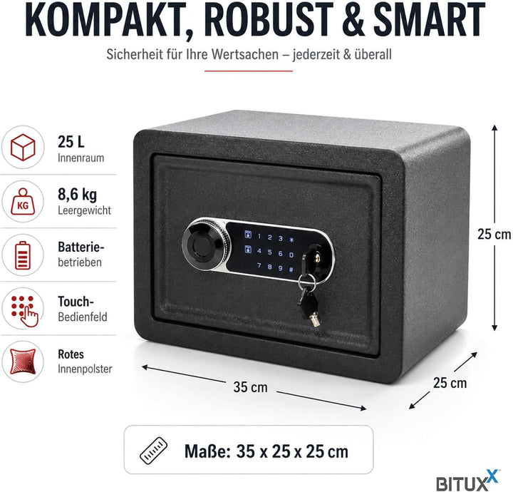 Bituxx Elektronischer Smart Tresor Safe Möbeltresor Wandtresor mini klein 25L mit Touch-Bedienfeld,
