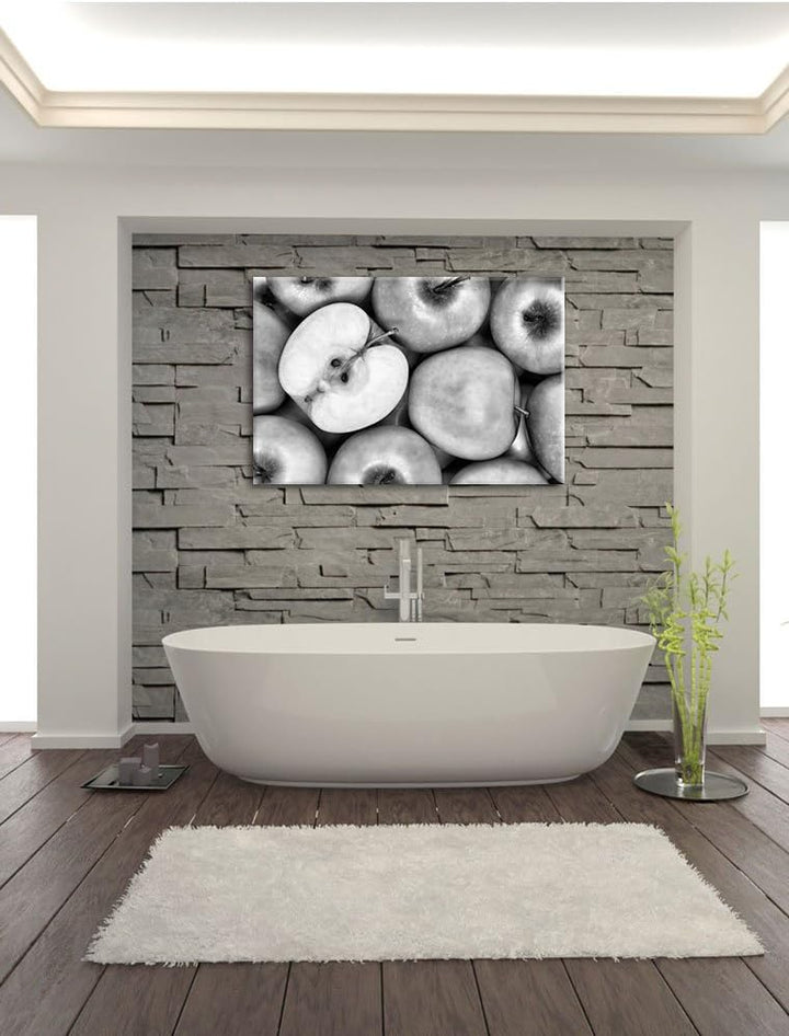Monocrome, Grüne Äpfel, Format: 100x70 auf Leinwand, XXL riesige Bilder fertig gerahmt mit Keilrahme
