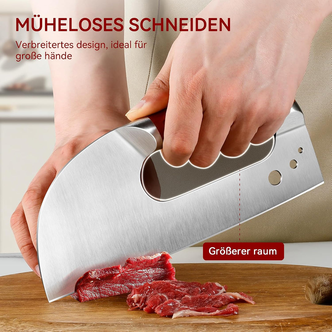 Plys Küchenmesser Scharfe Fleischmesser: 21CM Profi Kochmesser mit Rutschfestem Griff und Kräutersch