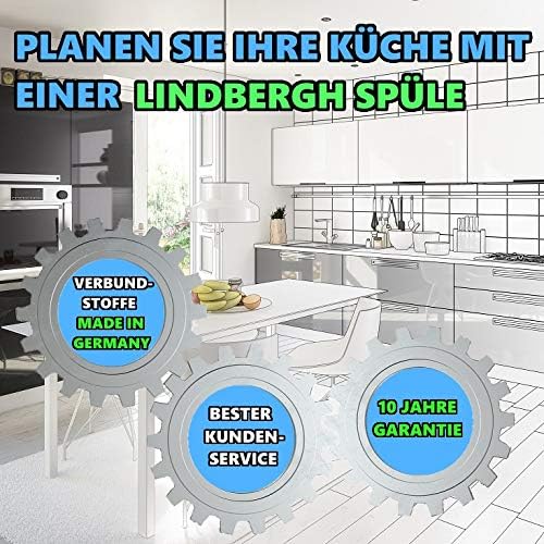 Rein Schwarz LINDBERGH® Antibakterielle Granit Spüle "MON44 + 1-Galo" + Siphon Einbauspüle Küchenspü