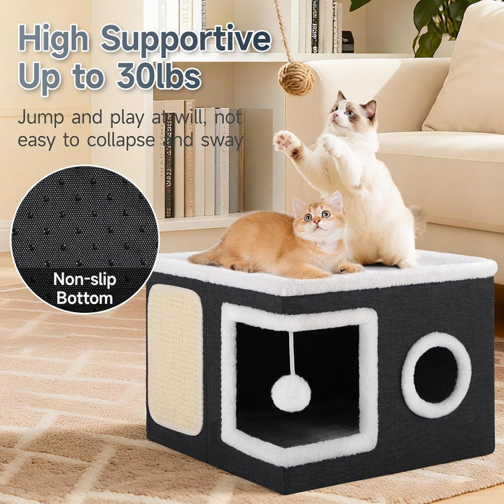 Shikha Faltbares Katzenhöhle Indoor für grosse Katzen, 43L*43B*32H cm Grosse Katzenhaus mit Kratzbre
