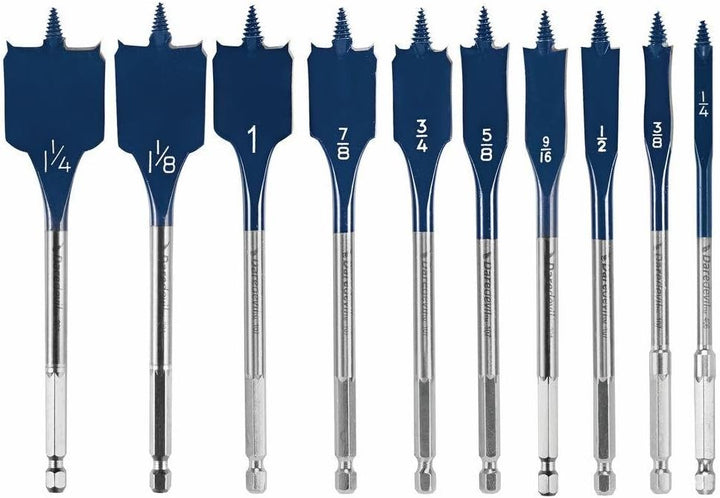 BOSCH Daredevil DSB5010 Standard Spaten-Bit-Set mit Vollkegelgewinde und Spurritze, Blau, 10-teilig