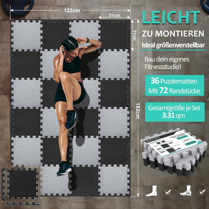 Bodenschutzmatte Fitness Set [31x31cm], 24/36/48 Puzzlematte, EVA Sportmatte Fitnessmatte Rutschfest