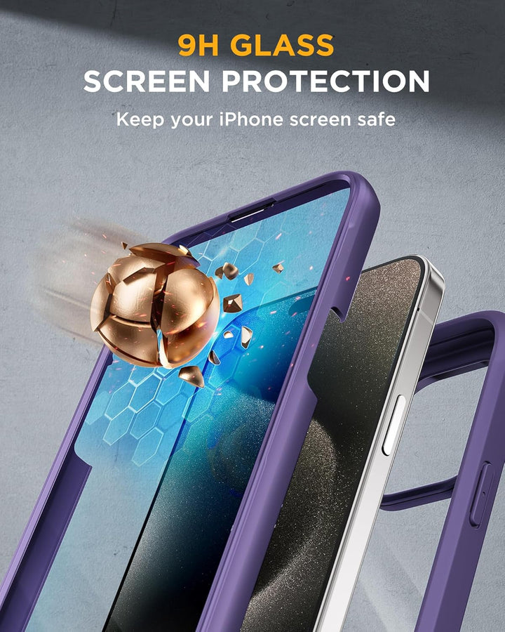 Miracase 360 Grad für iPhone 15 Pro Hülle mit Eingebaut Glas Schutzfolie und Kameraschutz, Stossfest