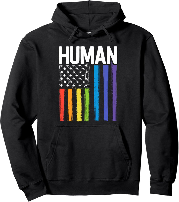 Gay Pride Shirt Human LGBT Rainbow American Flag March Pullover Hoodie