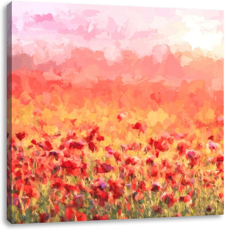 Pixxprint Mohnfeld als Leinwandbild/Grösse: 70x70 cm/Wandbild/Kunstdruck/fertig bespannt, 70x70
