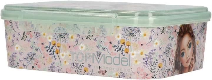 Depesche 13410 TOPModel Summer Feeling - Brotdose in Grün und Rosa, mit Model Motiv und Blumen Muste