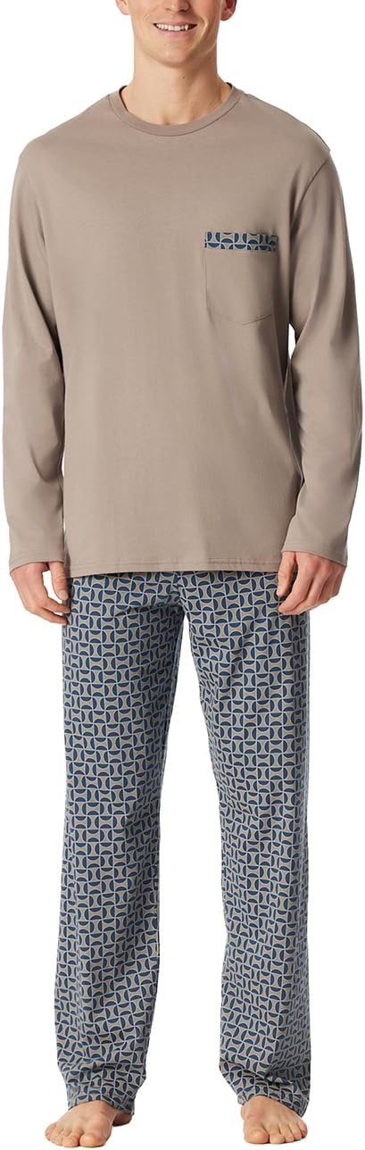 Schiesser Herren Schlafanzug lang - Nightwear Set 25 Braungrau_180262, 25 Braungrau_180262