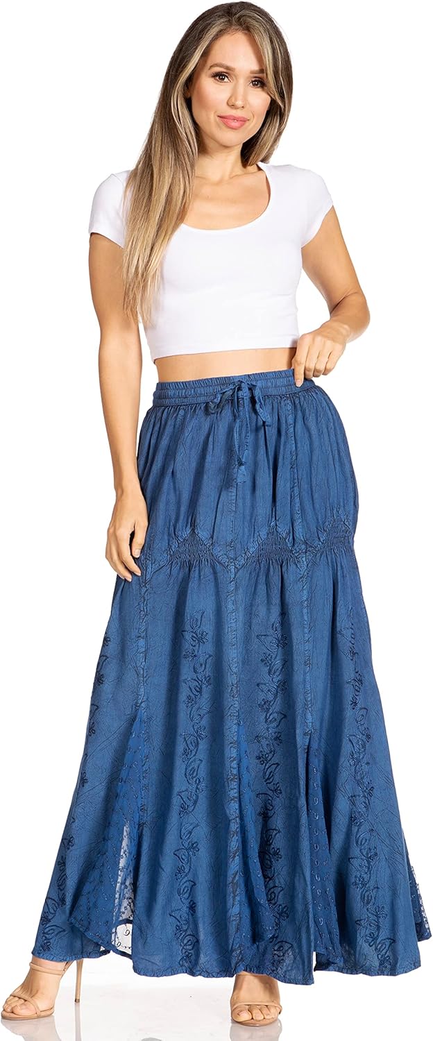 Sakkas Olivia Damen Maxi böhmischen Zigeuner Langen Rock mit elastischer Taille und Spitze Einheitsg