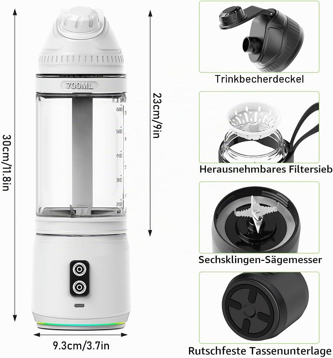 Herbst Tragbarer Mixer 700ml Smoothie Maker to Go, Fresh Juice Mixer Flasche mit 6 Klinge und USB Wi
