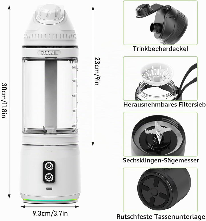 Herbst Tragbarer Mixer 700ml Smoothie Maker to Go, Fresh Juice Mixer Flasche mit 6 Klinge und USB Wi