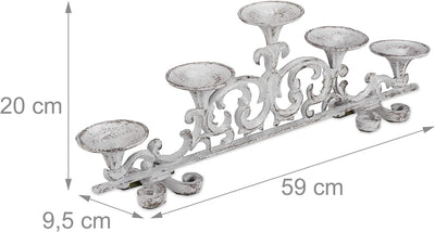Relaxdays Kerzenständer antik, 5-armig, Kerzenhalter Stumpenkerzen, Shabby Chic, Gusseisen, HBT 20 x