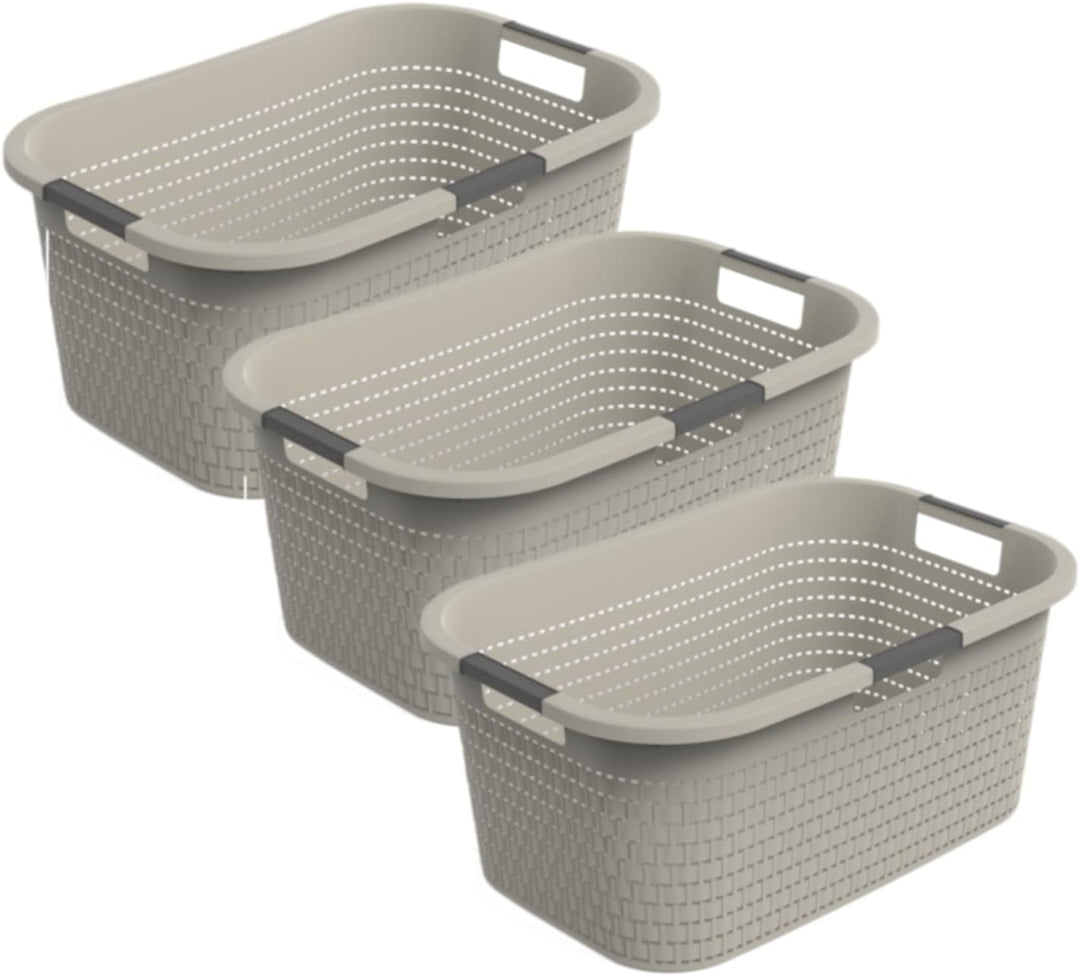 Rotho Country 3er-Set Wäschekorb 40l, Kunststoff (PP) BPA-frei, cappuccino, 40l (58.0 x 38.9 x 25.1