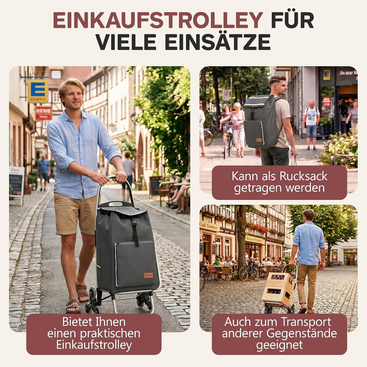 Sekey Einkaufstrolley Treppensteiger klappbar, 3-in-1 Einkaufswagen Grau, Grau