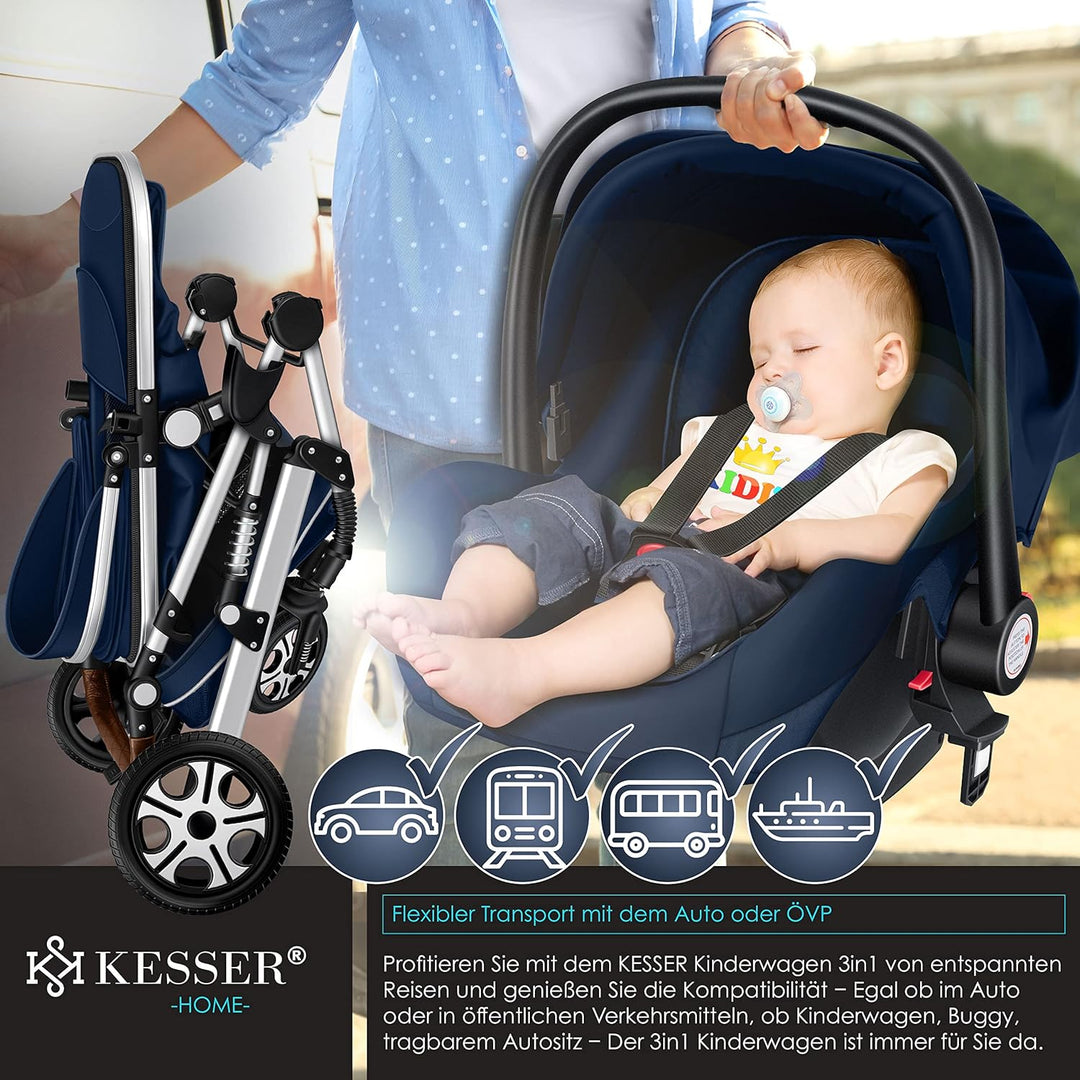 KESSER® Loops 3 in 1 Kinderwagen Kombikinderwagen Komplett-Set inkl. Babywanne & Buggy Sportsitz & A