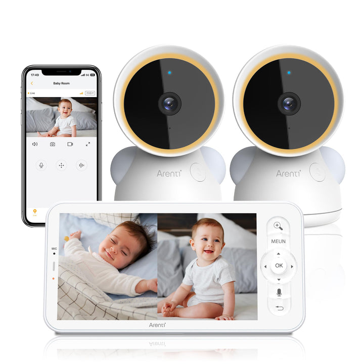 ARENTI Babyphone mit 2 Kamera und App 2K/3MP, 5 Zoll WiFi Video Babyphone PTZ 355°, Automatische Ver