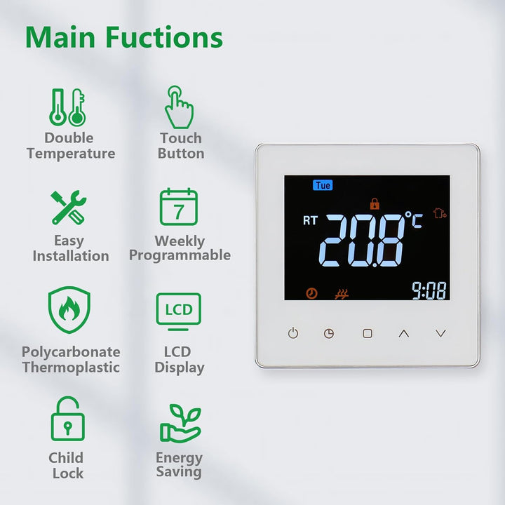 Wengart 24V Thermostat WG538,3A Thermostatsteuerung für den Innenbereich,wöchentliche Programmierung