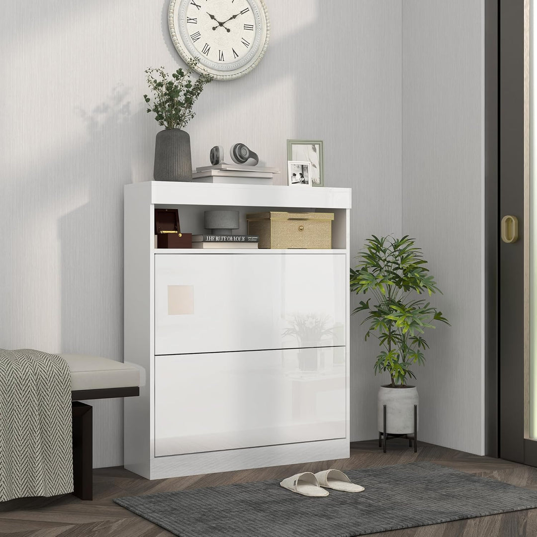 HOMCOM Schmaler Schuhschrank, Wandmontierter oder freistehender Schuhschrank mit 2 Klappschubladen u