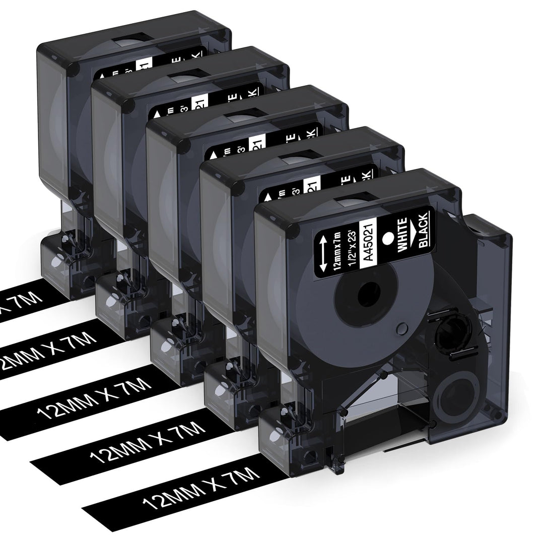Aken 45021 kompatibel mit Dymo D1 Etikettenband Schwarz 12mm x 7m für LabelManager 160 LM280 210D 36