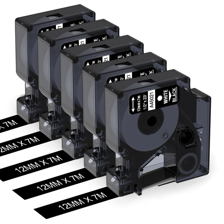 Aken 45021 kompatibel mit Dymo D1 Etikettenband Schwarz 12mm x 7m für LabelManager 160 LM280 210D 36
