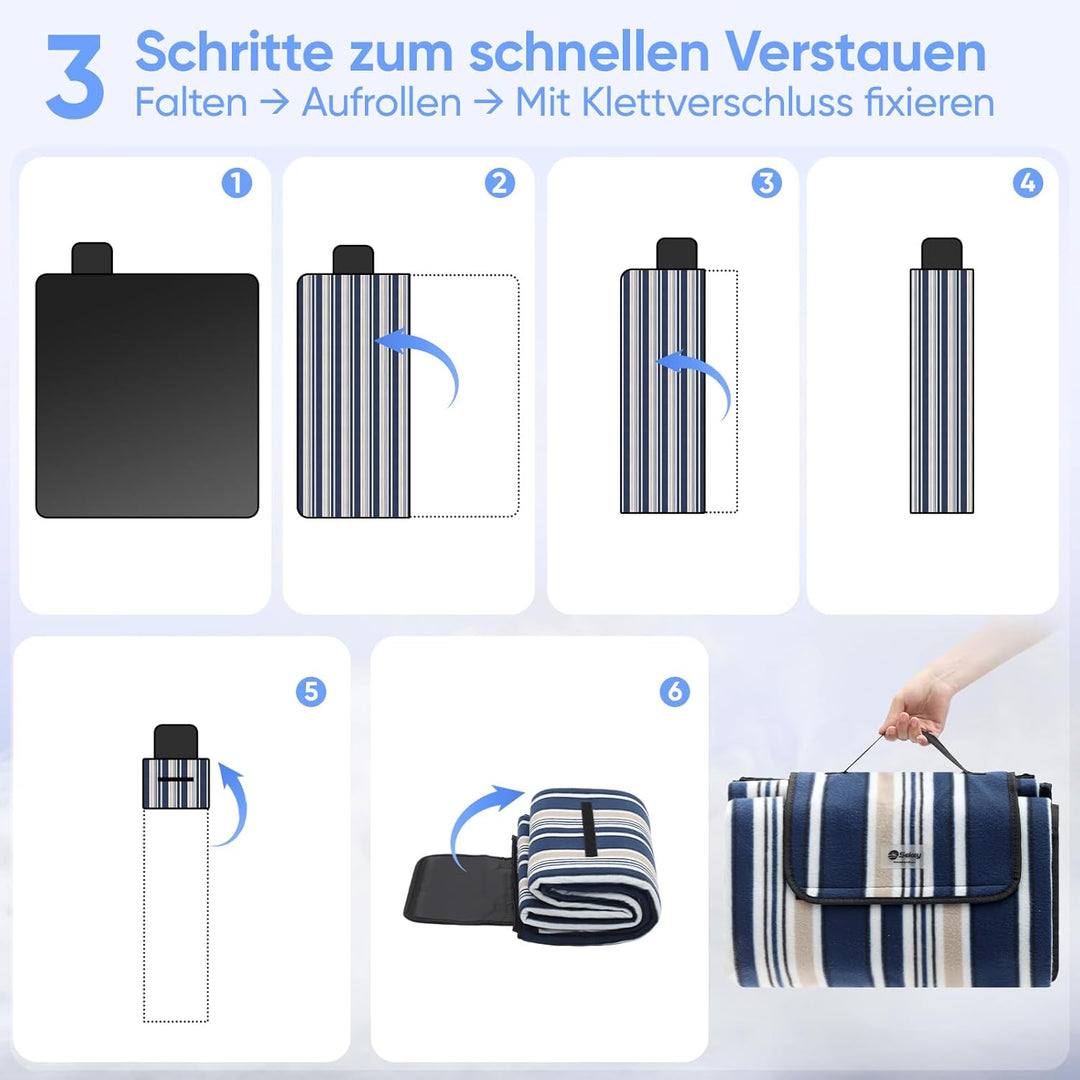Sekey Picknickdecke Wasserdicht 200x200cm, sandfeste Strandmatte, PEVA-Wasserdichter Untergrund, Str