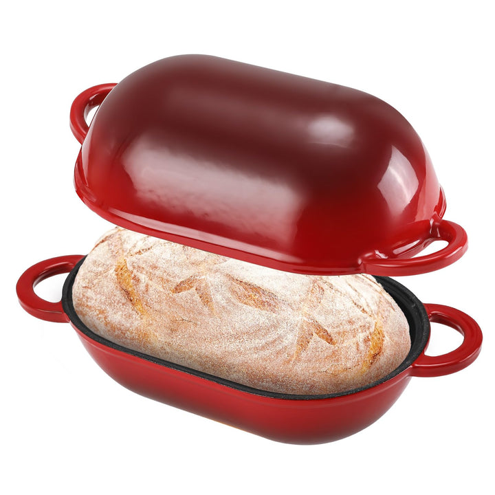 NSIRONS Gusseisen Brotbackform mit Deckel, 23 cm Emaille Gusseisen Topf Brot Backen, Bräter mit Deck